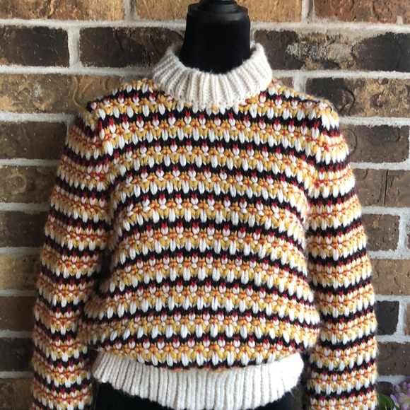 Zara Chunky Knit Puff Sleeve Mock Neck Sweater in Multi Color - Picture 3 of 12